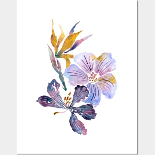 San Diego Watercolor Tropical Flowers Posters and Art